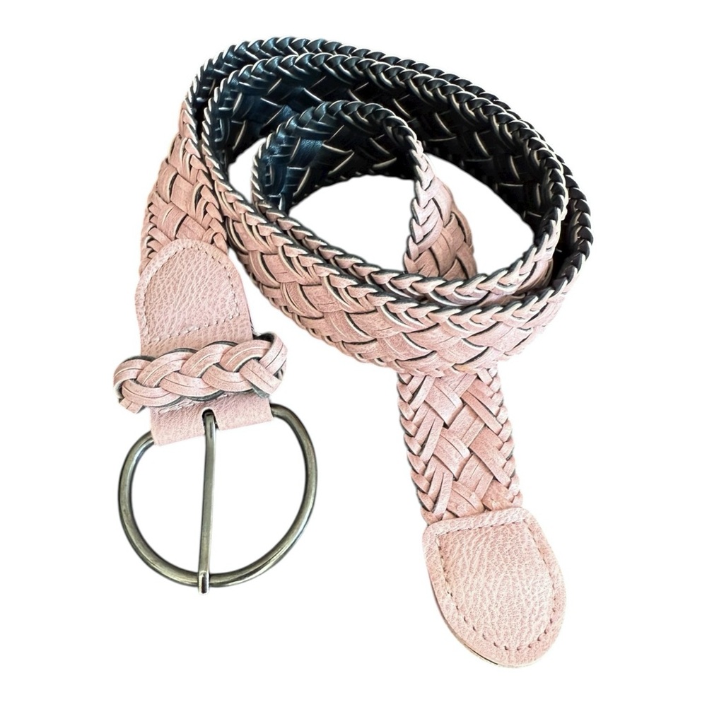 Women’s Braided Pink Vegan Leather Belt M/L Size 10 1.5” Wide Silver Buckle